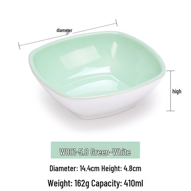 Melamine Imitation Porcelain Square Plastic Bowl for Restaurants and Hotels - Perfect for Fast Food, Barbecue, Bibimbap, and Desserts.