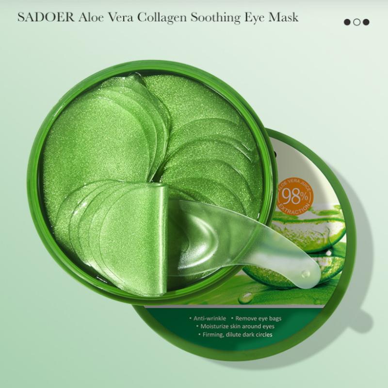 60Pcs Sadoer Aloe Vera Collagen Eye Mask Anti Dark Circles Removal Eyes Bags Moisturizing Firming Eye Patches Eyes Skin Care