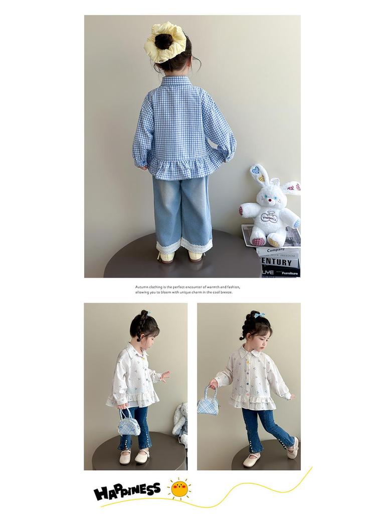 Girls' Plaid Ruffle Shirt - Korean Style Autumn Blouse for Little Girls