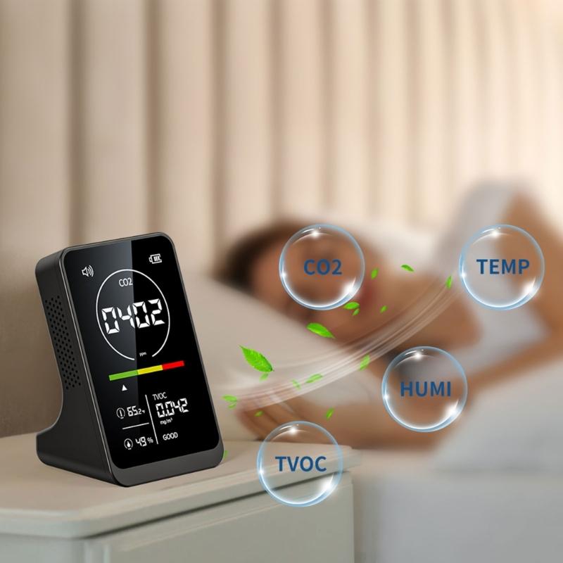 Air Quality Meter Tests CO2 Temperature Humidity TVOC Digital Display Carbon Dioxide Detector for Home Hotel Office