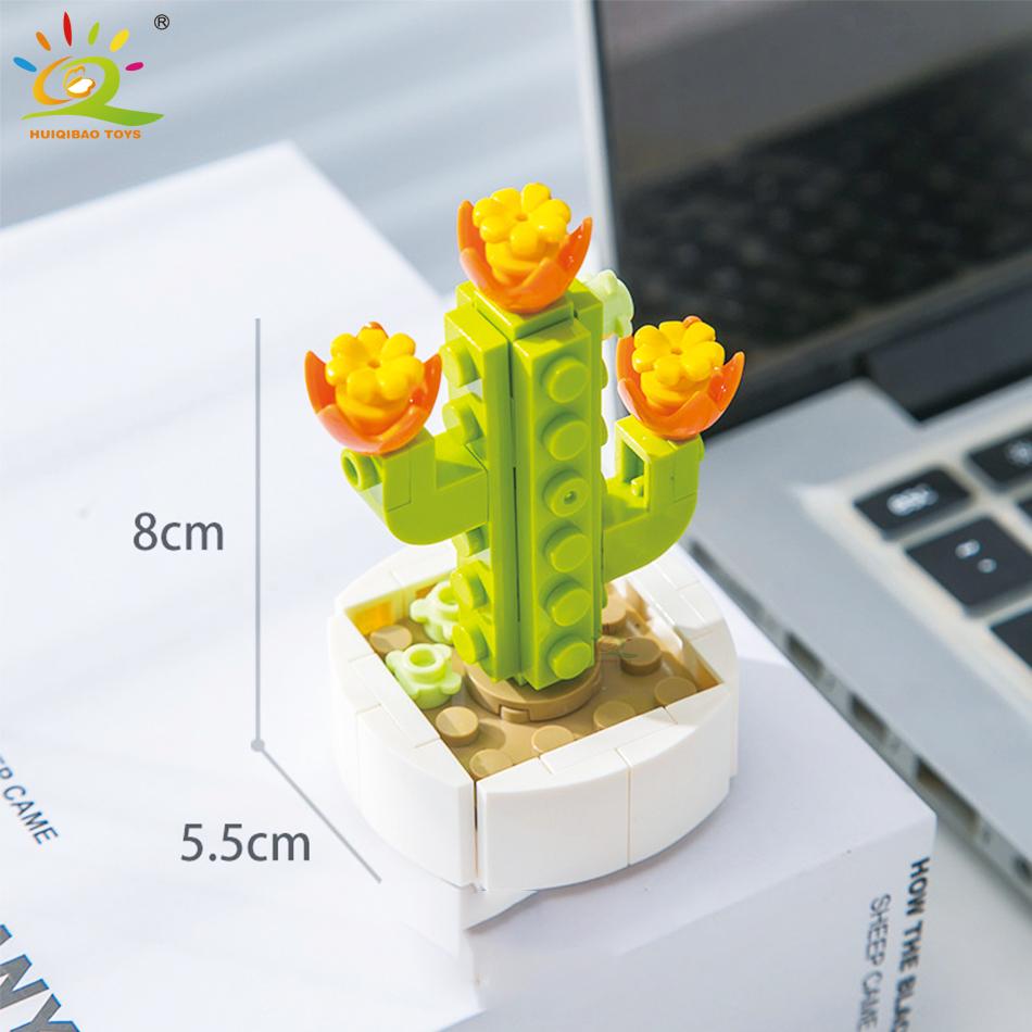 HUIQIBAO MOC Flower Succulent Potted Model Building Block DIY Eternal Bouquet Home Desk Plant Decor Brick Girl Gift Children Toy