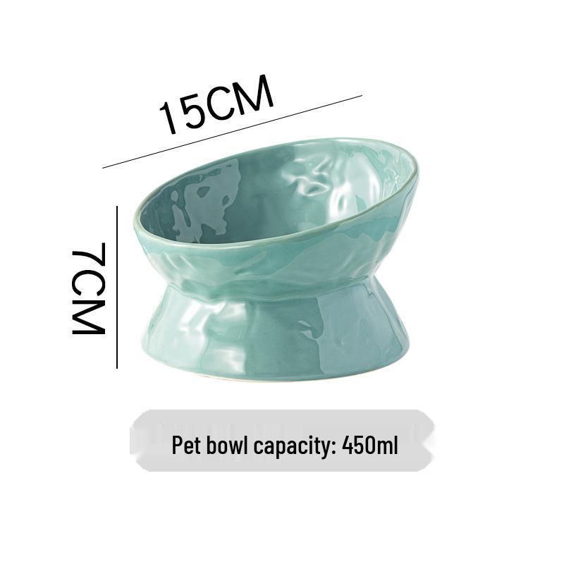 Ceramic Cat & Dog Feeder: Cute, Slanted Double Bowl with High-Leg Design for Neck Protection and Anti-Tip Stability.