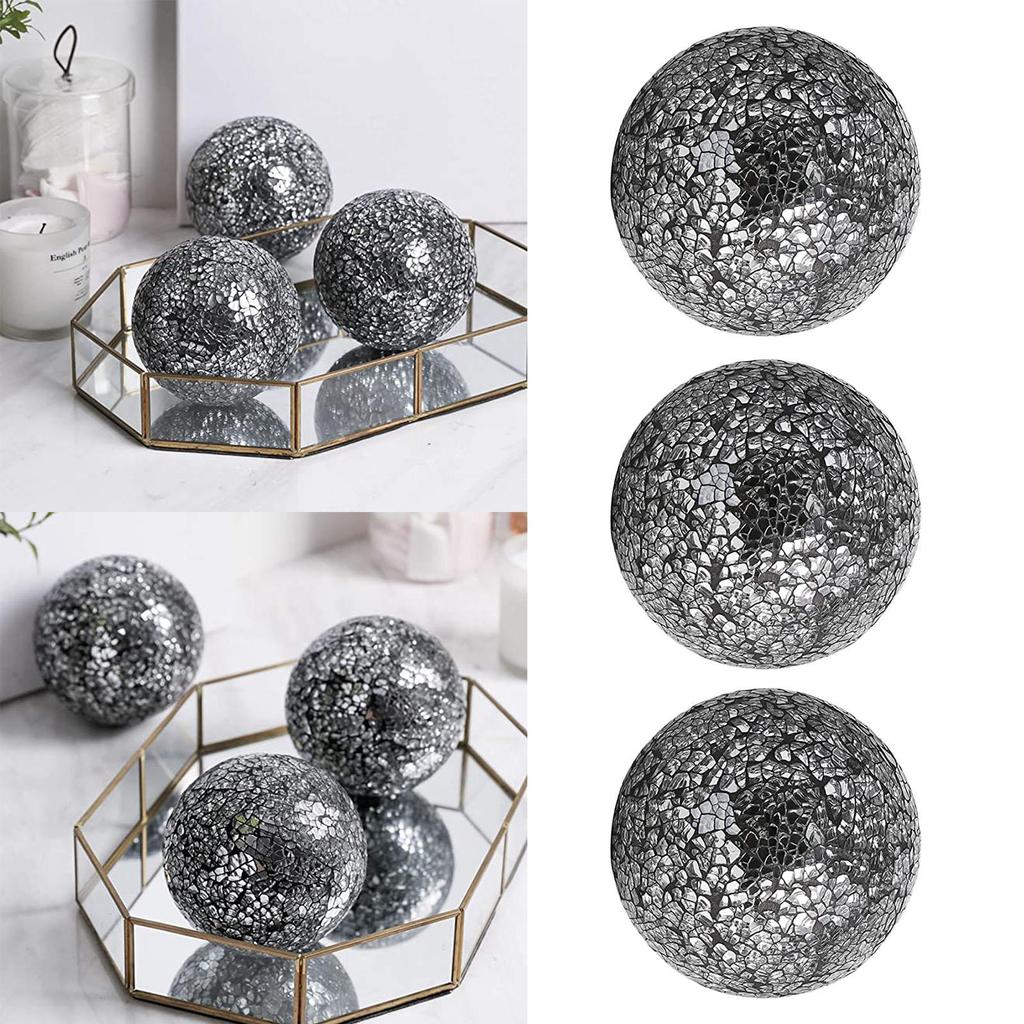 3 Pieces 10cm Glass Mosaic Ball Decorative Sphere Housewares Decor Orbs Dining Table Centerpiece Ornament