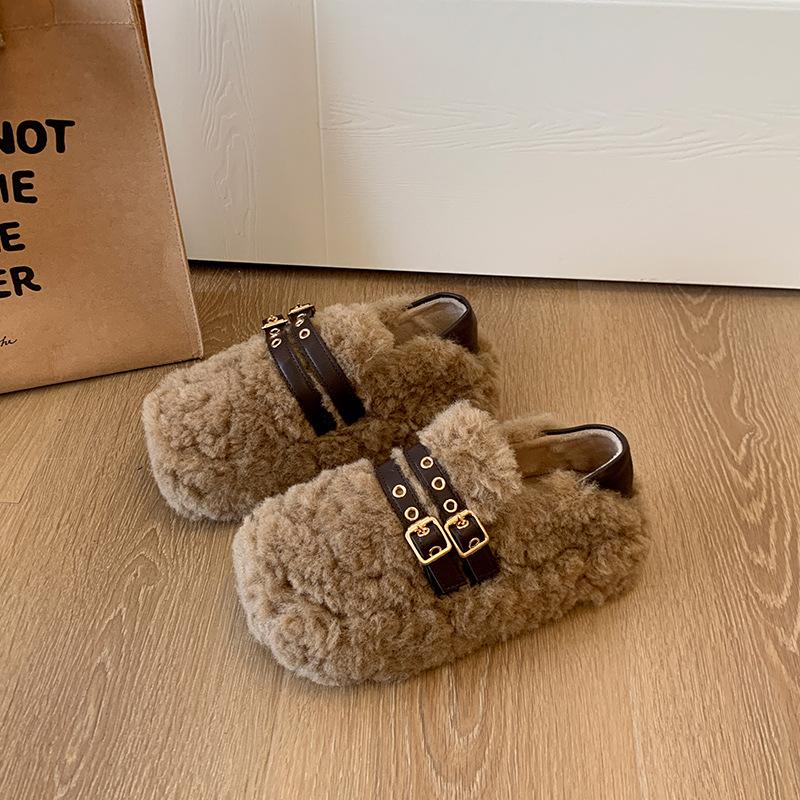 Niche high-end módní taška hlava Mao Mao pantofle dámské podzim a zima 2025 nové svrchní oblečení přezka na opasek taška hlava bavlněný mop