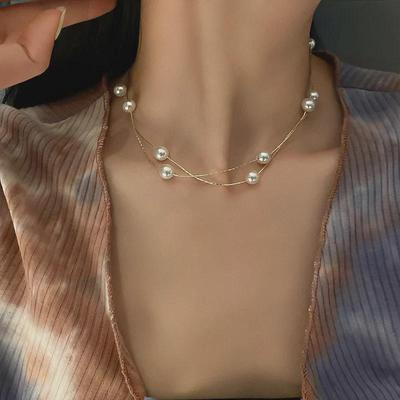 Girocollo di Perle a Doppio Strato: Collana alla moda, elegante, retrò per donna