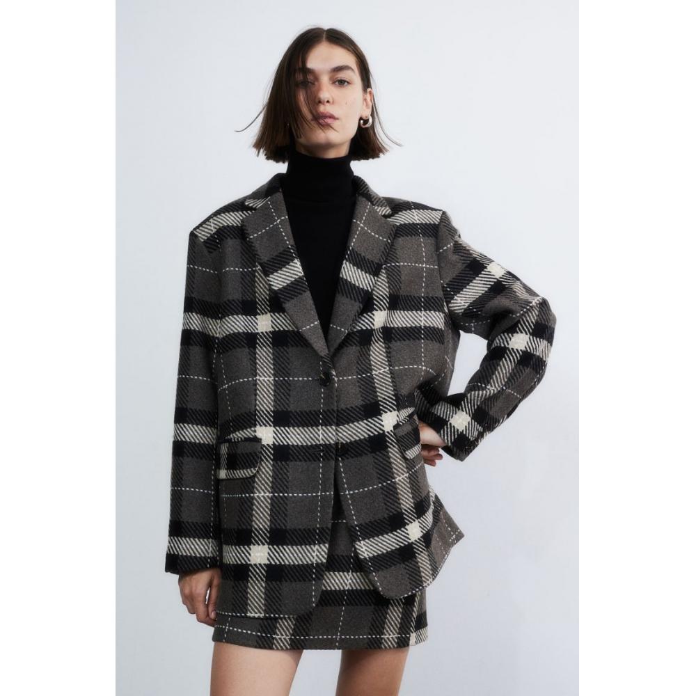 

Куртка оверсайз HM темно-серо-коричневая клетка