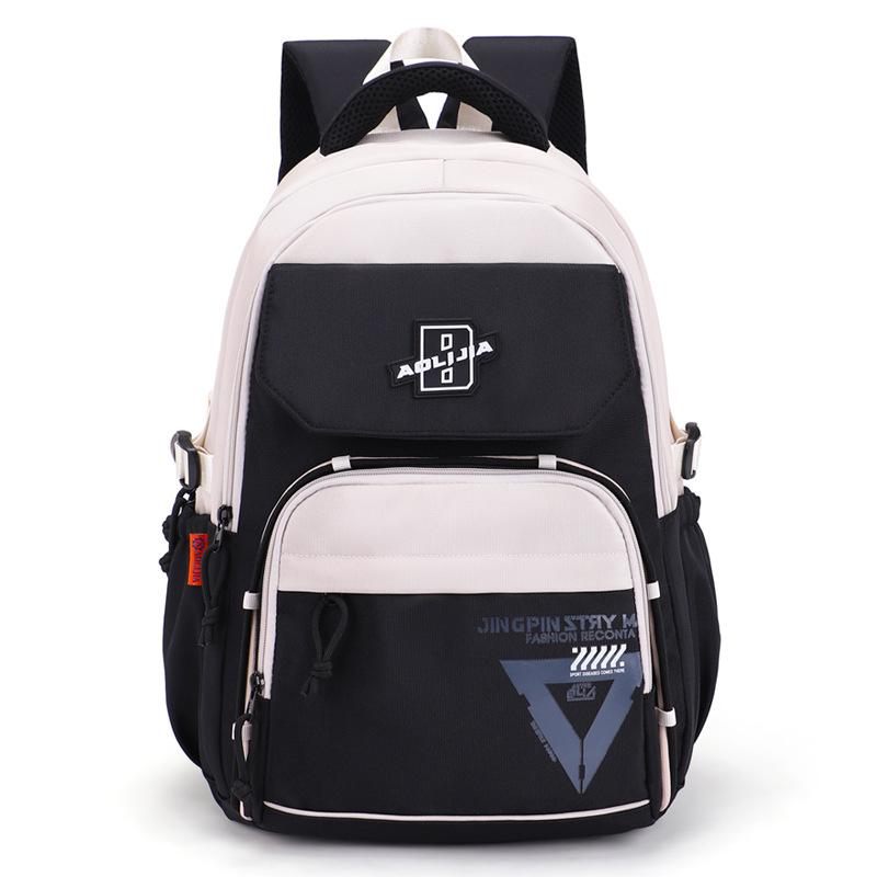 Men Contrast Backpack Large Capacity Student Schoolbag Women Travel Backpack