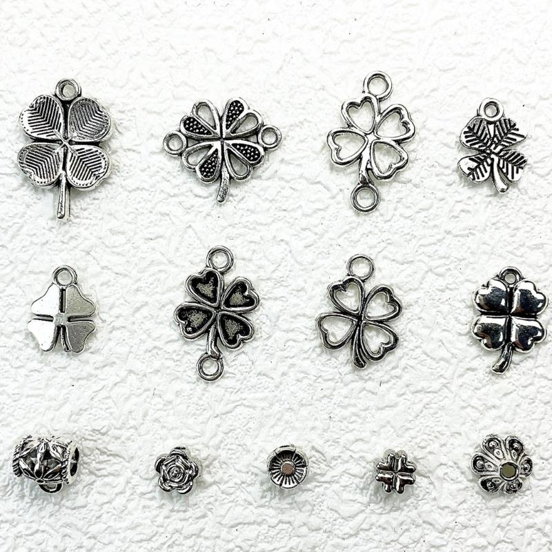 100 Pieces Four Leaf Grass Pendant Jewelry Making Supplies Alloy Texture Crafting Supplies Jewelry Part Jewelry Pendant