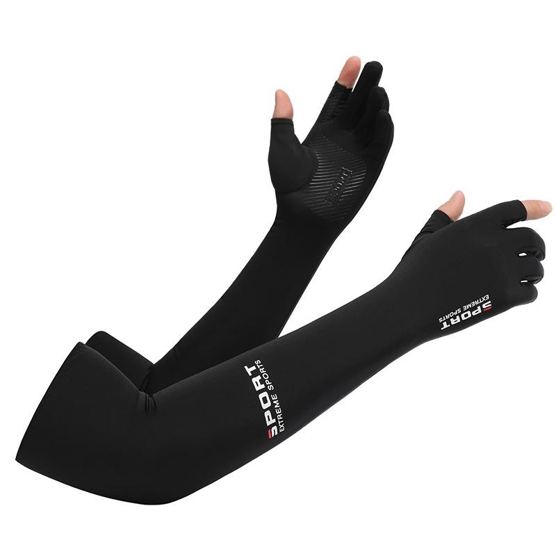 Unisex Two-Finger Ice Silk Sun Protection Sleeves with Anti-Slip Grip for Summer Cycling and Driving