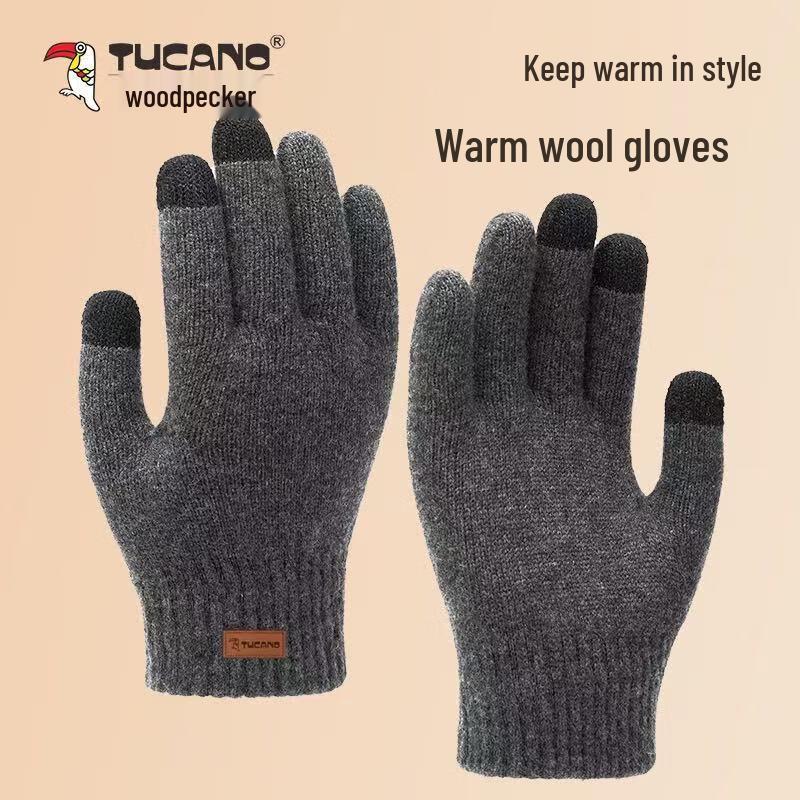 HAOTO Woodpecker Men's Winter Leather Touchscreen Gloves