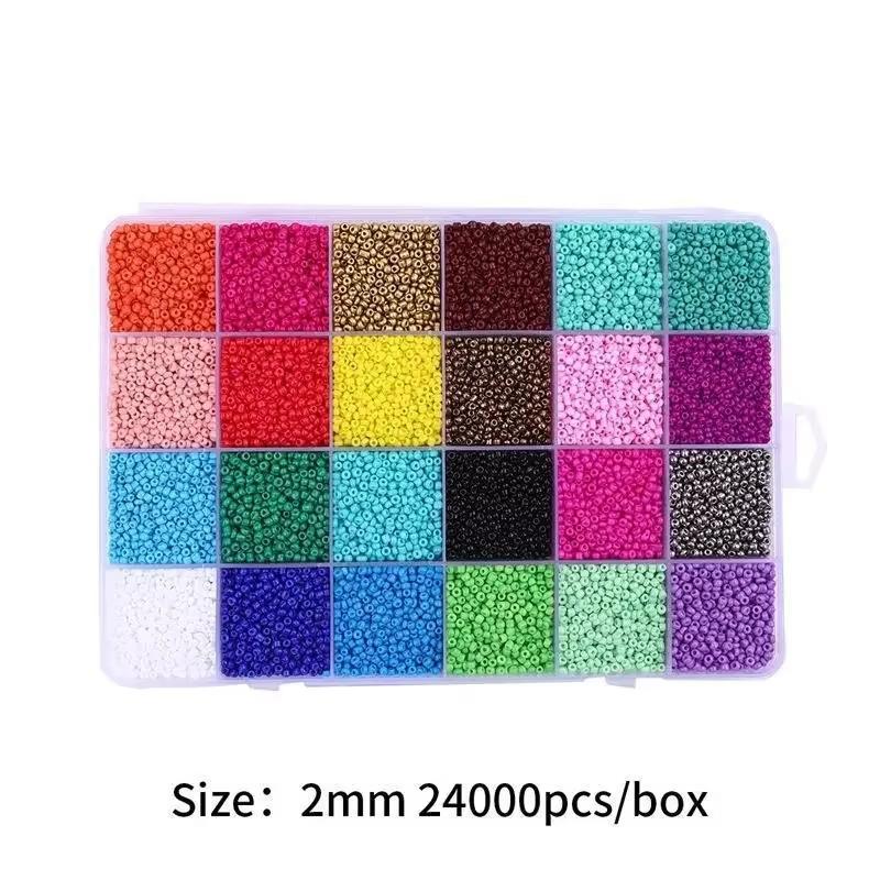 1 Box Pure Rice Beads Set Glass Seed Beads Kit 24 Colors Charm Beads DIY Bracelet Earring Jewelry Making Kits Letter Bead Crafts