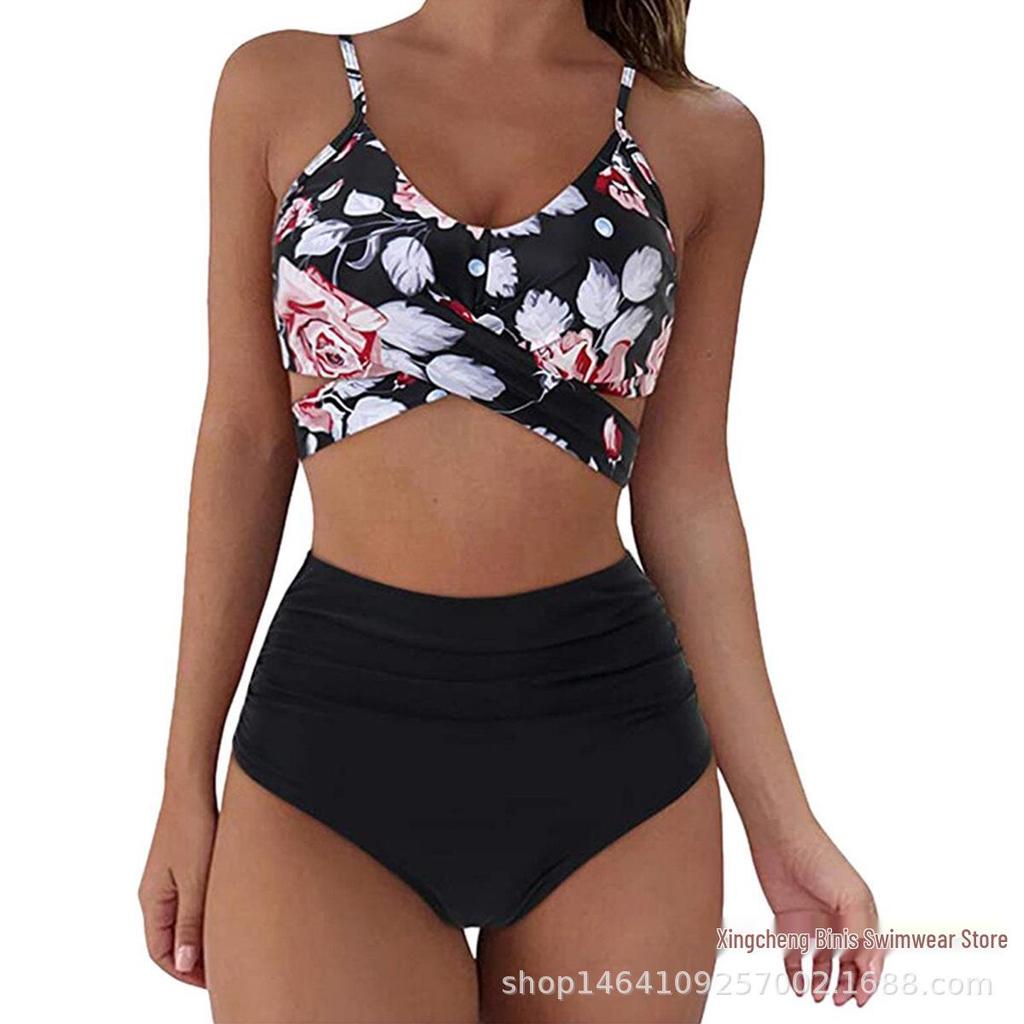Women's Sexy Leopard Print High Waist Crossover Bikini Swimwear (2022)
