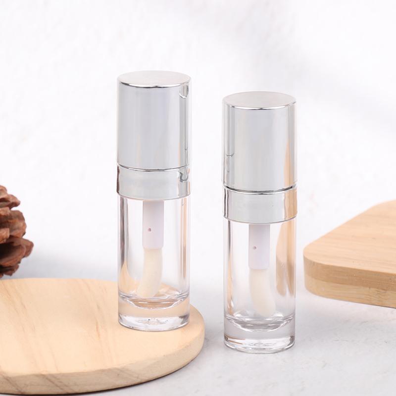 8Ml Electroplated Silver Lip Gloss Tubes Big Brush Plastic Lip Balm Tube Lipstick Mini Sample Cosmetic Container Sample Bottle