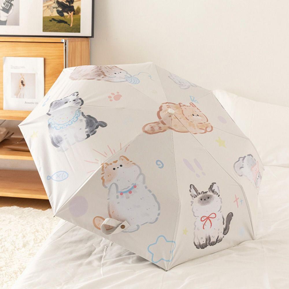 Lightweight Cartoon Cat Umbrella UV Protection Folding Sun Umbrella  Travel