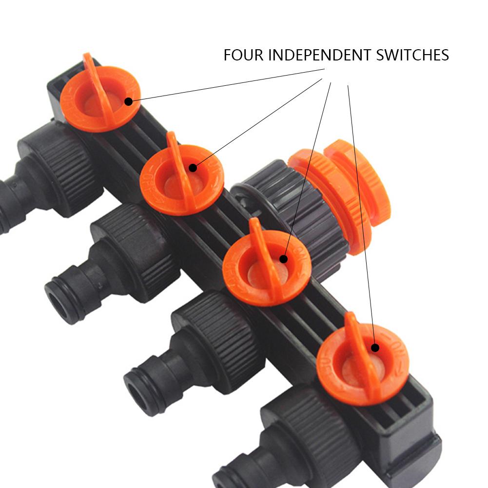 4-Way Garden Tap Water Splitter 1/2" 3/4" Female Thread Garden Hose Connector Four Independent Switches for Home Lawn Irrigation