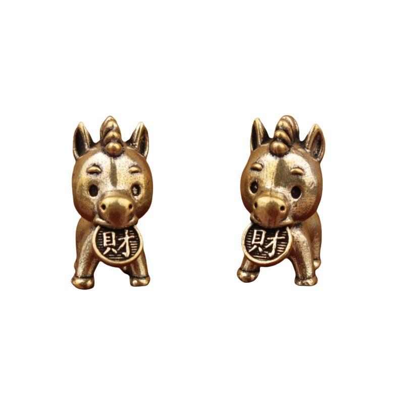 Brass Horse Statue Ornament Chinese Zodiac Horse Figurine Cute Horse Bit Coin Feng Shui Mini Home Desktop Decoration Crafts