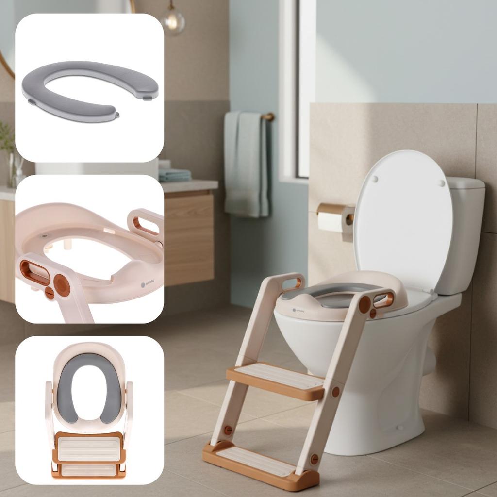 Toilet Seat Cover Seat For WC Toilet For Child Platform Ladder Soft Seat Footrest White Gold Sun Baby