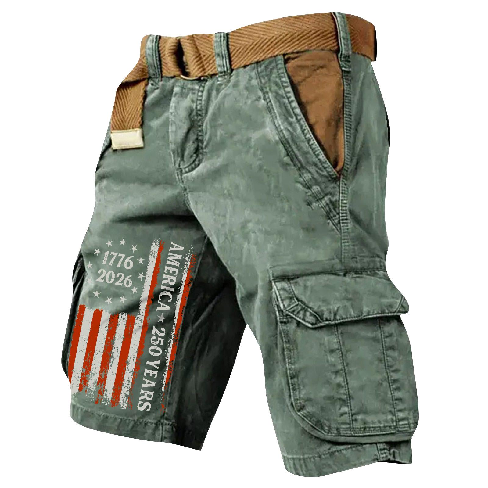 

Men s Summer Printed Casual Multi-Pocket Cargo Shorts L армия зеленый