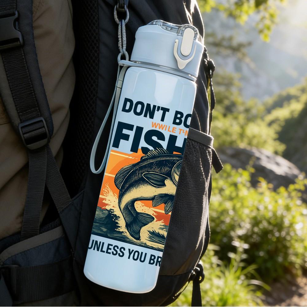 1PC Dont Bother Me Fishing Letter Art 750ml Color Plastic Sports Water Bottle Leakproof Flip Straw Lid Suitable for Sports Office Home Use