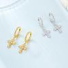 S925 Sterling Silver Zircon Cross Earrings with Round Bead Hoops - High-End European and American Style for Women