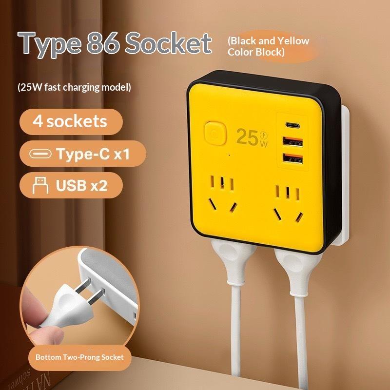 25W Fast Charge Wall Power Socket Stable Output USB C USB A Multi Port Outlet for Office Travel Dorm