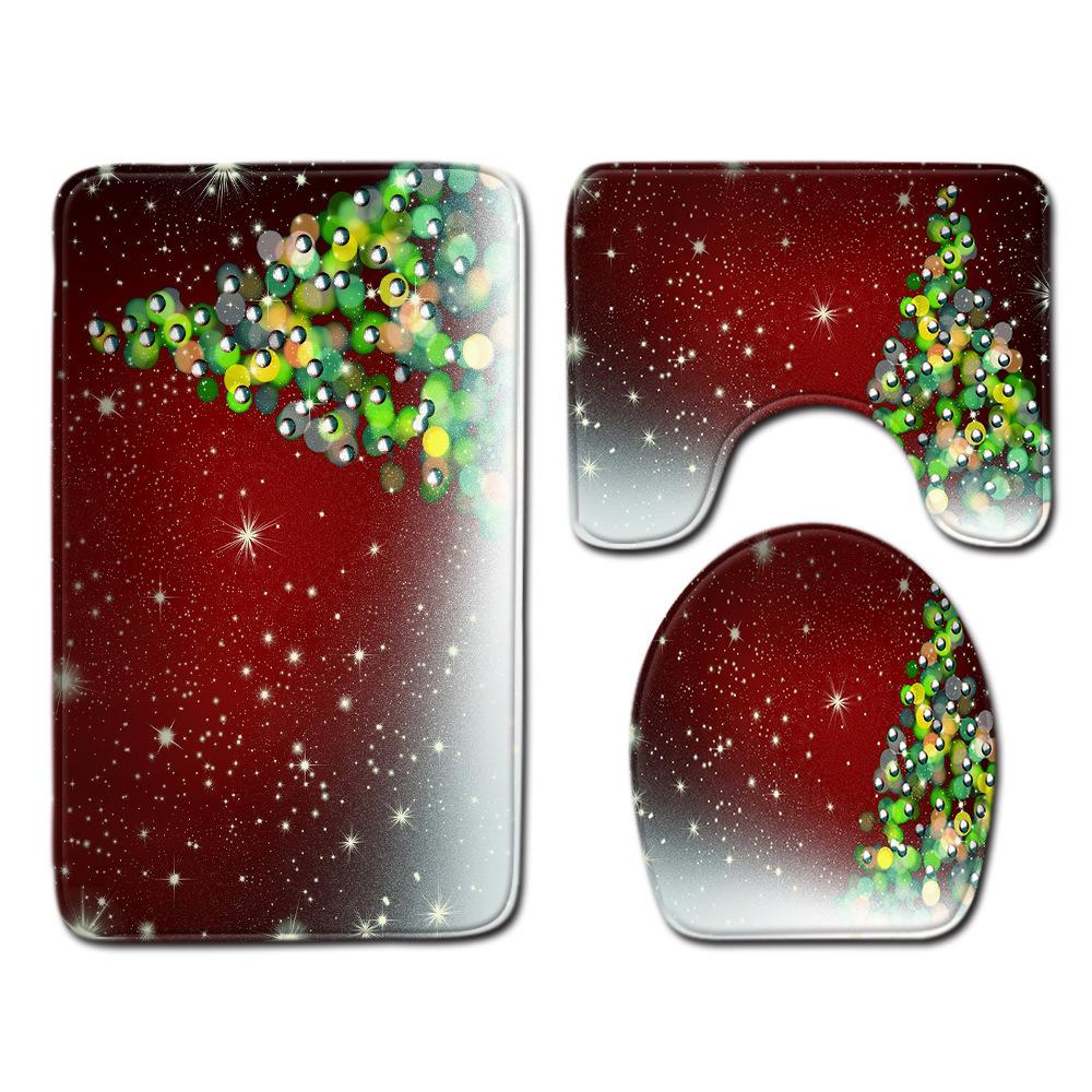 Christmas Bathroom Shower Curtain Four-Piece Floor Mat Toilet Non-Slip Door Mat Bedroom Living Room Absorbent Carpet