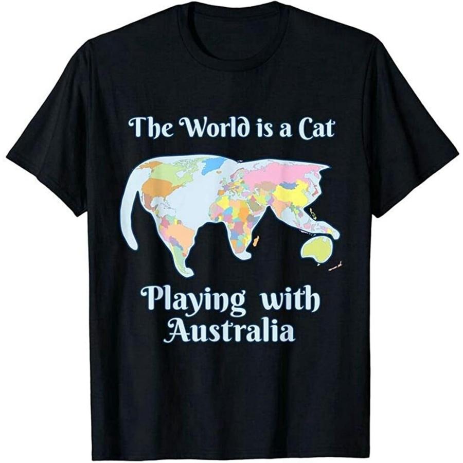 NOTEE Men s Funny World is A Cat Playing Map for and T-Shirts Black S