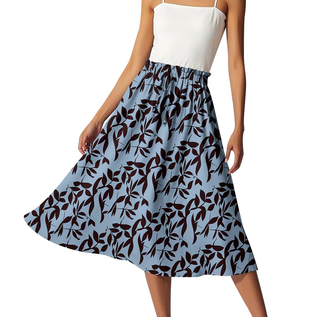 Women's Casual High Waist Drawstring A-line Skirt Printing Skirt