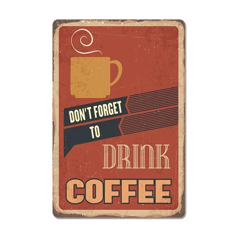 Vintage Fresh Coffee Plaque Metal Tin Sign Retro Drink Coffee Poster Wall Stickers for Cafe Shop Restaurant Home Room Decor