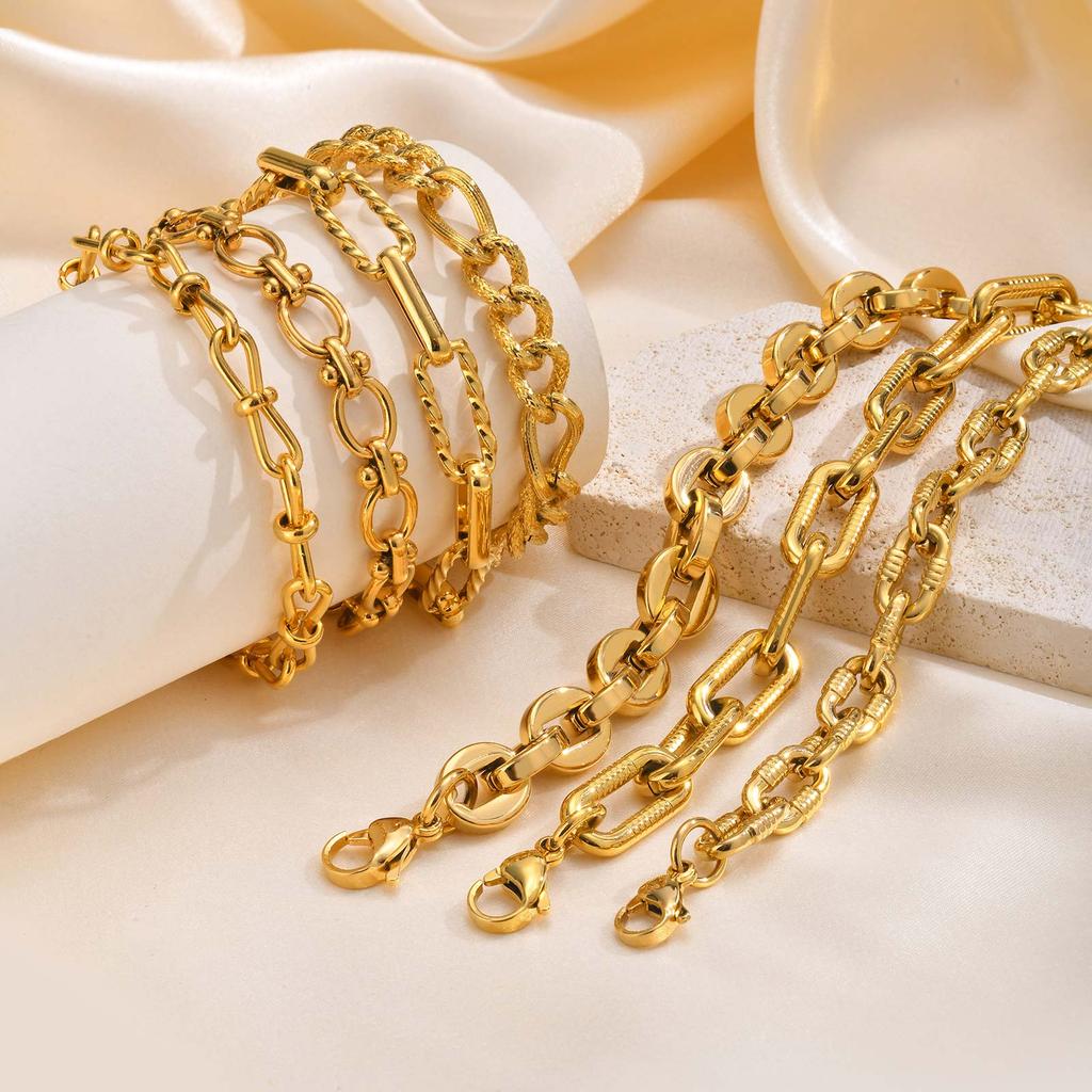 Stainless Steel Geometry Charm Bracelet for Women Girls,Trendy Twist Chain/Handmade Chain Bracelets,Fashion Jewelry Gifts