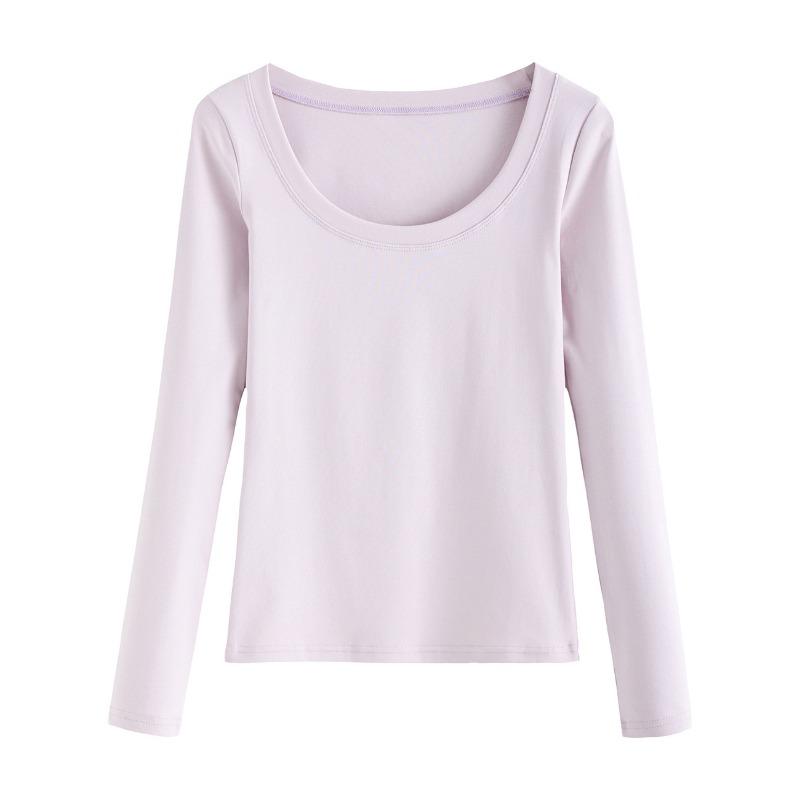 Women S U Neck Long Sleeve Fitted Cotton T Shirt Casual Basic Top