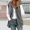 Women's Fashionable Solid Color Plush Zipper Pocket Hooded Sleeveless Loose Warm Vest Jacket