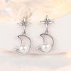 Autumn and Winter Pearl Stud Earrings Women's Silver Plated Personality Hipster Creative Star and Moon Ear Studs Earrings