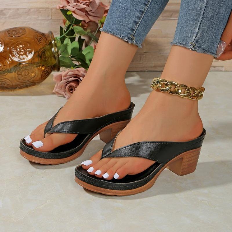 

New Style Shoes Large-sized High-heeled Fashionable Shoes Thick-heeled Flip-flops 36 чорний