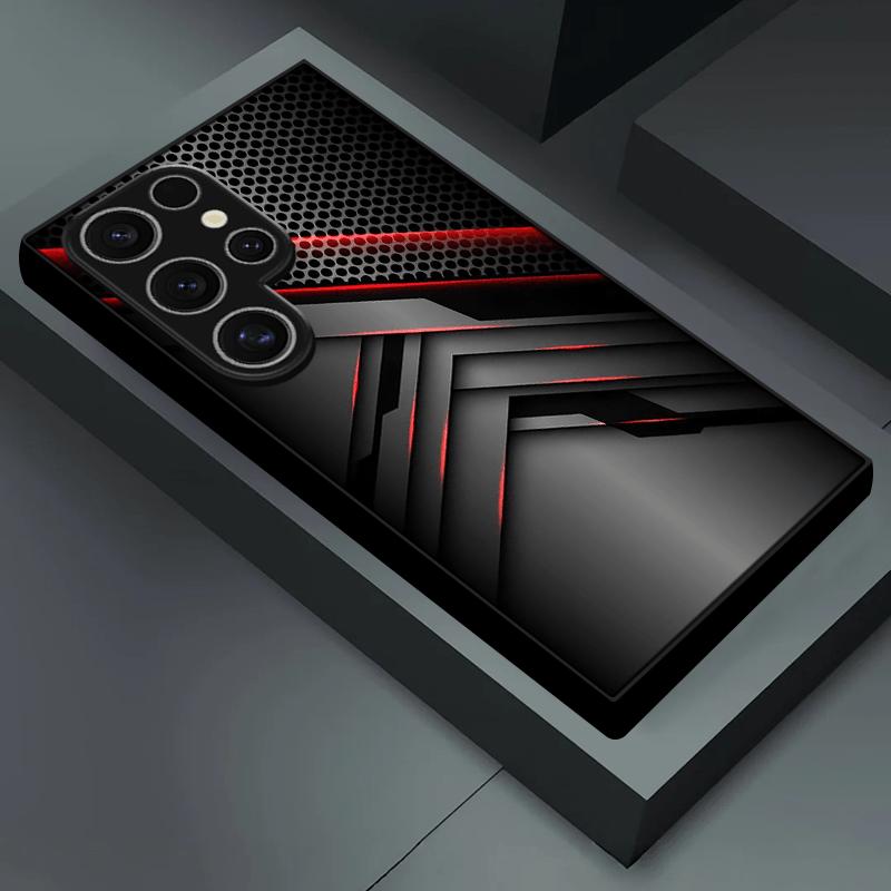 Black Mechanical Texture Pattern Glass Phone Case Suitable for Samsung GalaxyS26 S25 S24 S23 S22 S21 S20FE Ultra Plus Shockproof