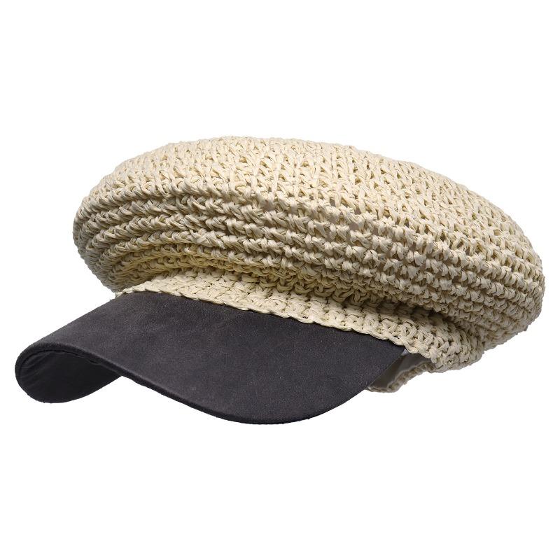 

Straw star anise female breathable versatile retro face small beret thin contrasting color brim straw hat spring and summer S（54-56cm）