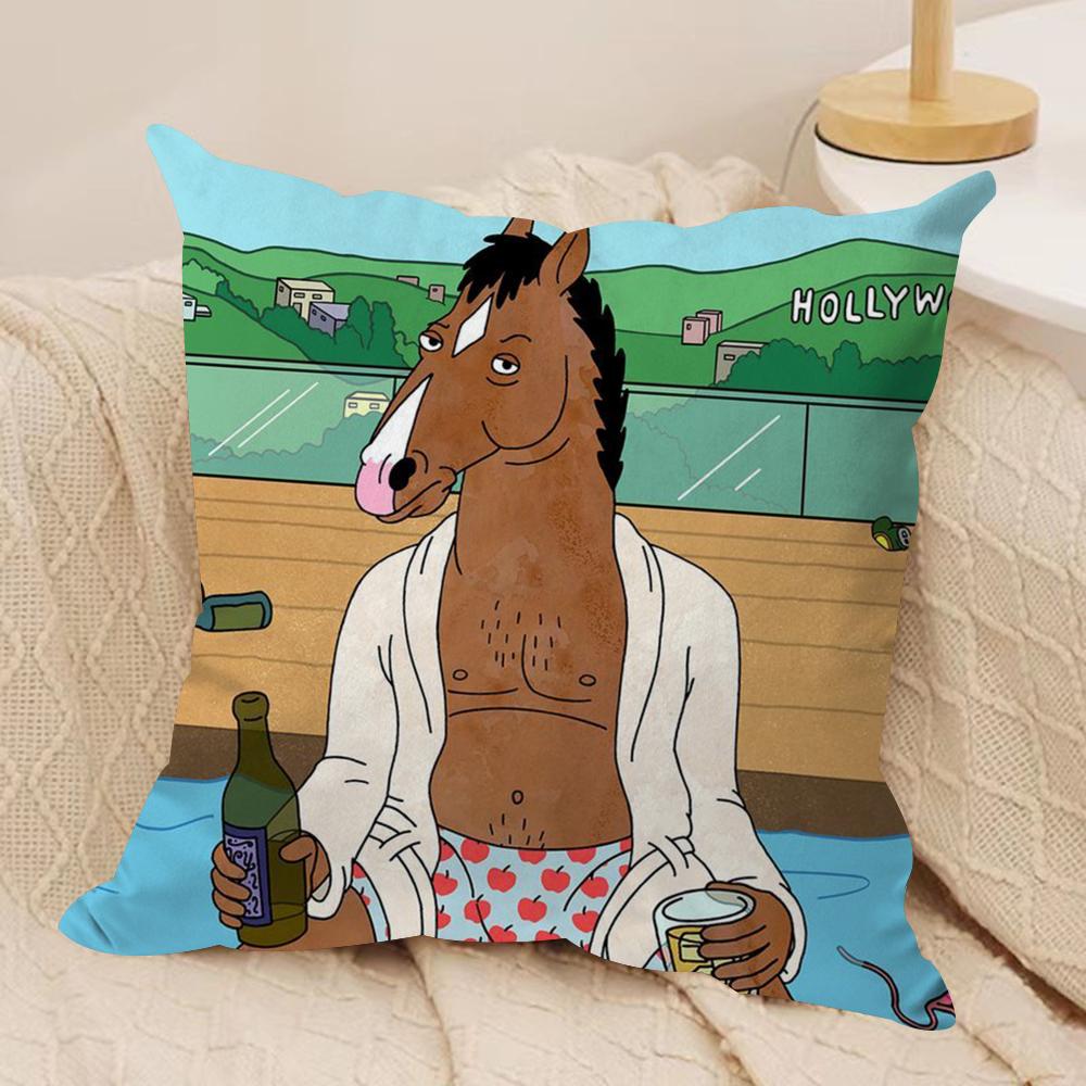 B-Bojack Horseman Cushion Cover Soft Plush Fabric Double-Sided Printed Sofa Cushion Cover For All Seasons Home Decor Gift