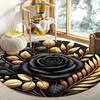 Elegant Black and Gold Rose Round Rug,Luxury Non-Slip Mat for Living Room,Lightweight Washable Polyester,Ideal Housewarming Gift