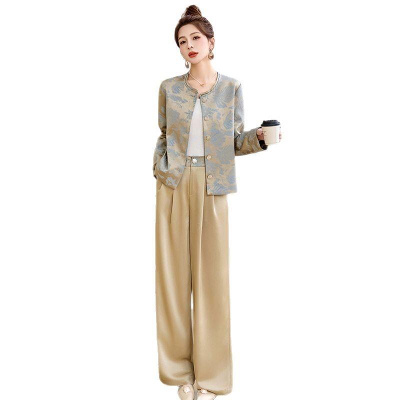New spring jacquard jacket women's wide-leg pants two-piece set spring design wear a complete set