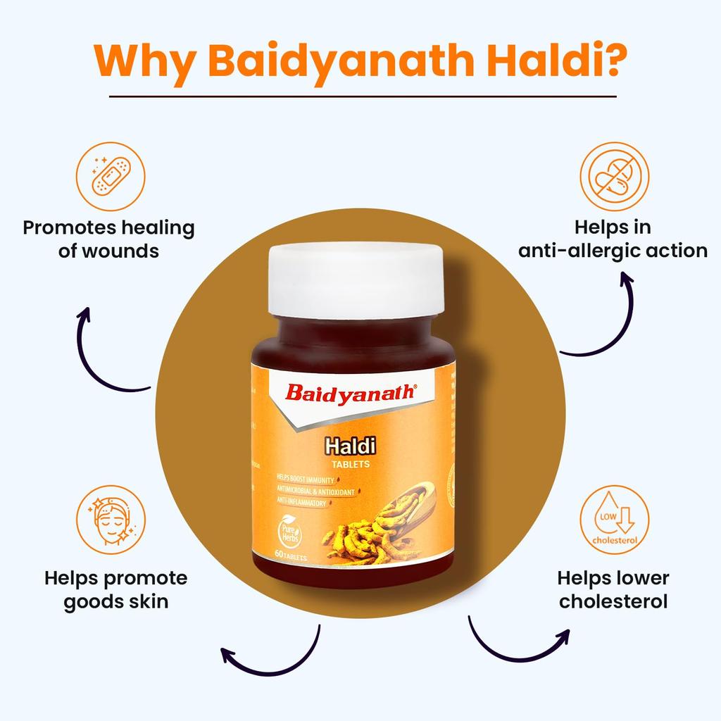 Baidyanath Turmeric Tablets Natural Haldi Extract 60 Tablets x Pack Of 3 Daily Wellness Digestion & Skin Support