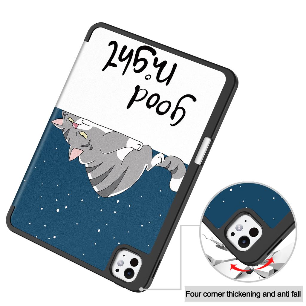 Dla iPada Pro 11 (2024) Etui z nadrukiem wzoru PU Skórzane Trójskładane Etui z podstawką i miejscem na długopis