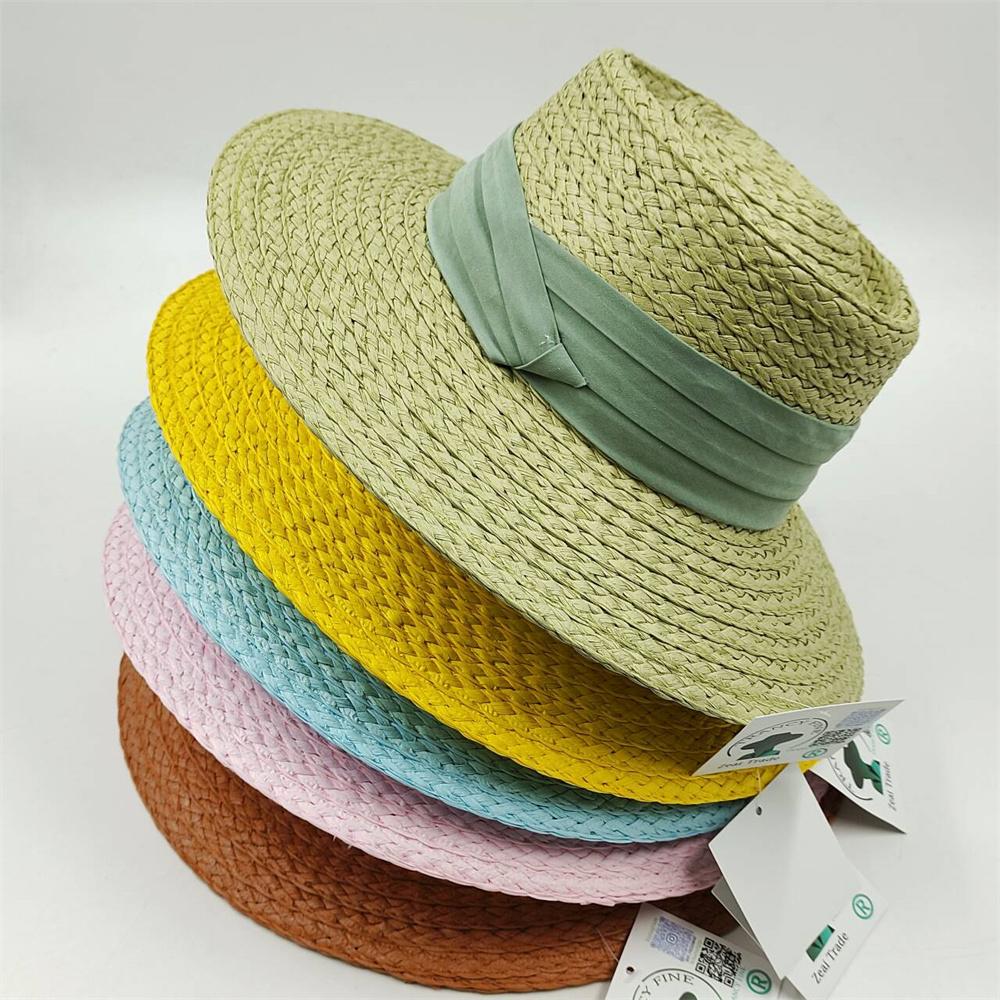 My Extreme Outdoor Activities Women's New Hand-Woven Large-Brim Paper Straw Hat For And Men Straw Sun Hat Colorful Concave-Convex Top Flat-Top French Hat 55-58Cm