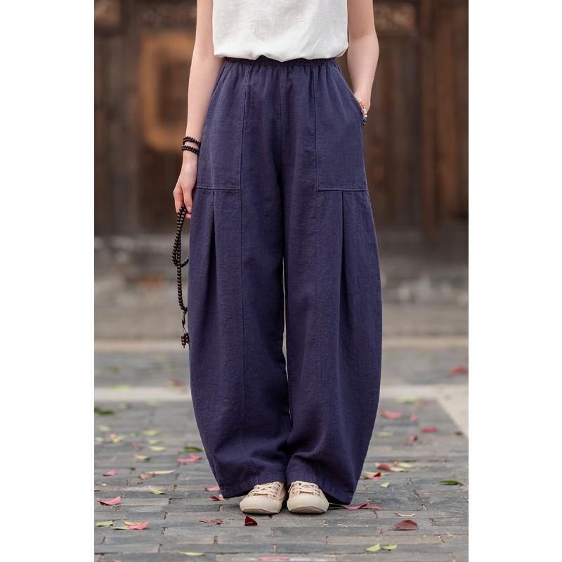 Atmungsaktive Hosen für Frühling und Sommer Japanische Übergröße Baumwolle und Leinen Locker Lässig Bloomers Damen