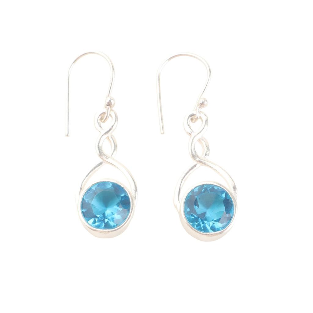 Vintage Swiss Blue Topaz Gemstone 925 Stamped Silver Jewelry Drop Earrings1.68" CE-15-9