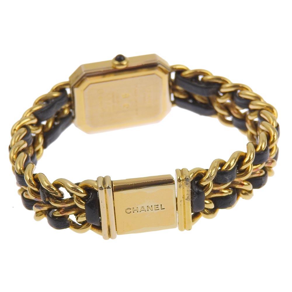 Chanel Premiere L Uhren H0001 schwarz schwarzes Zifferblatt vergoldet/Leder Quarz Analoganzeige Damen Gebraucht