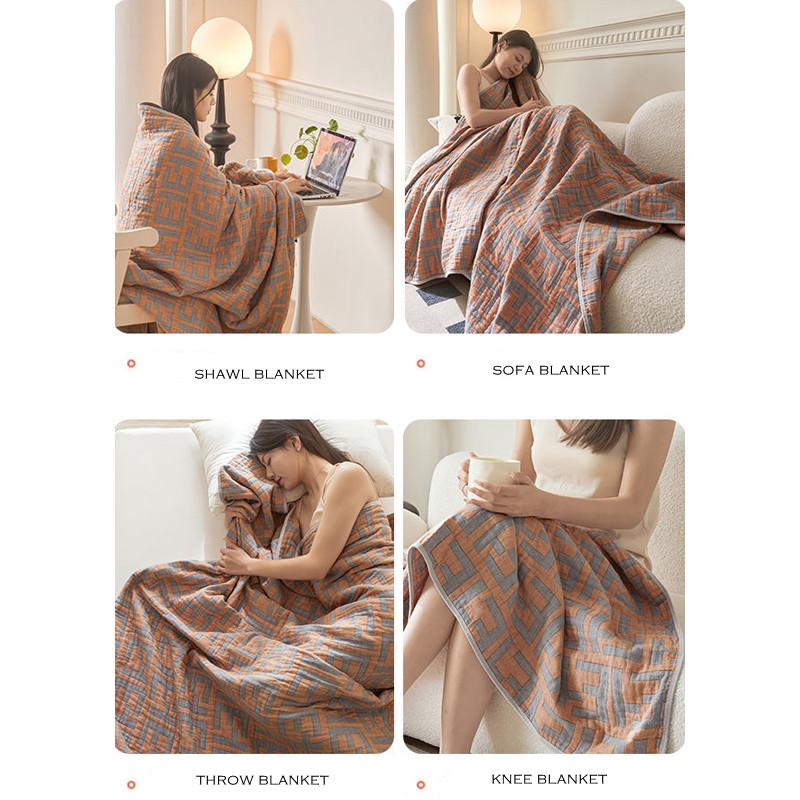 WOSTAR Summer 6 Layer Pure Cotton Muslin Towel Quilt Thin Throw Blanket Cool Bedspread Air-conditioning Cozy Comforter 150x200cm