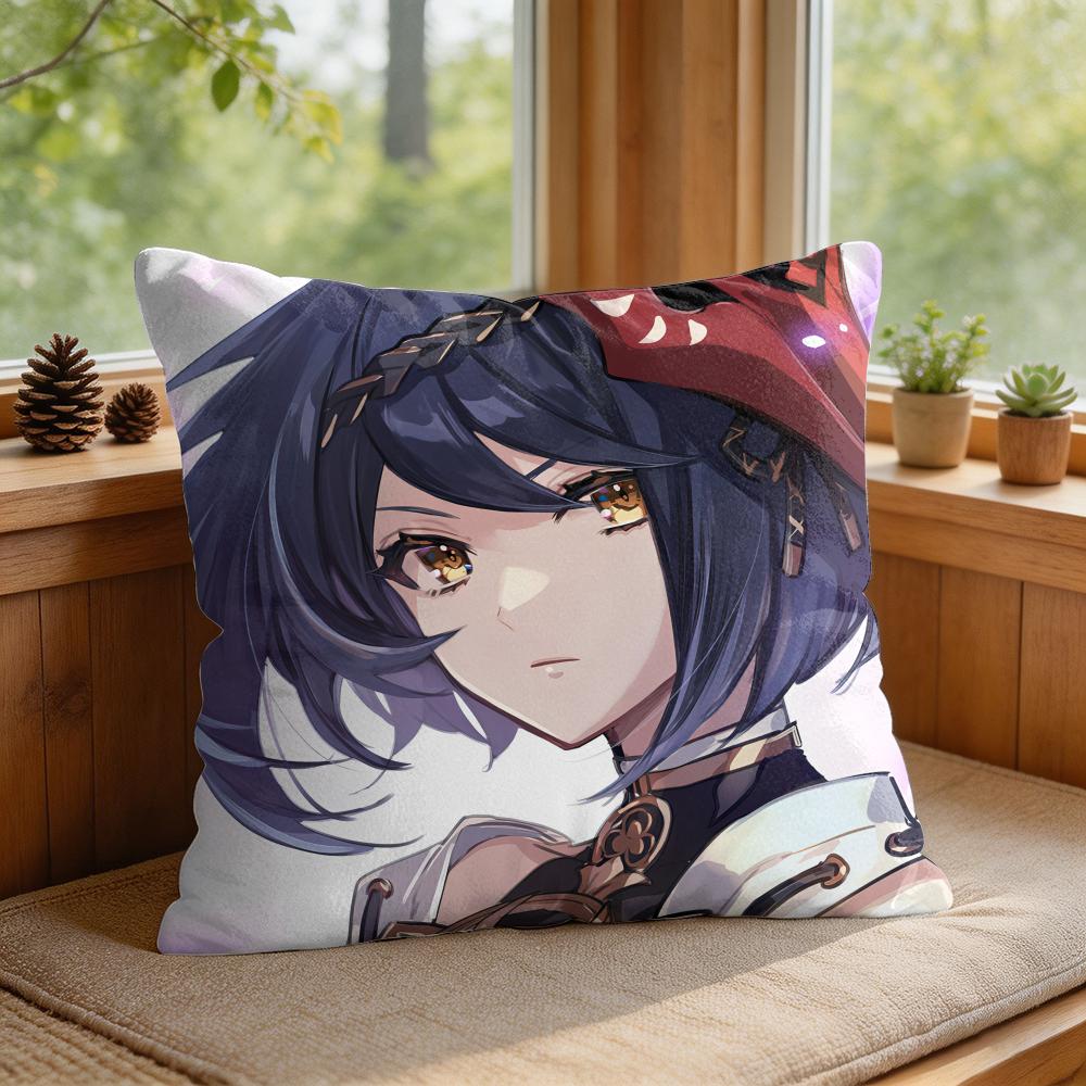 Kujo Sara Genshin Impact Cushion Cover Square Short Plush Pillow Case Living Room Sofa Home Decor Funda X