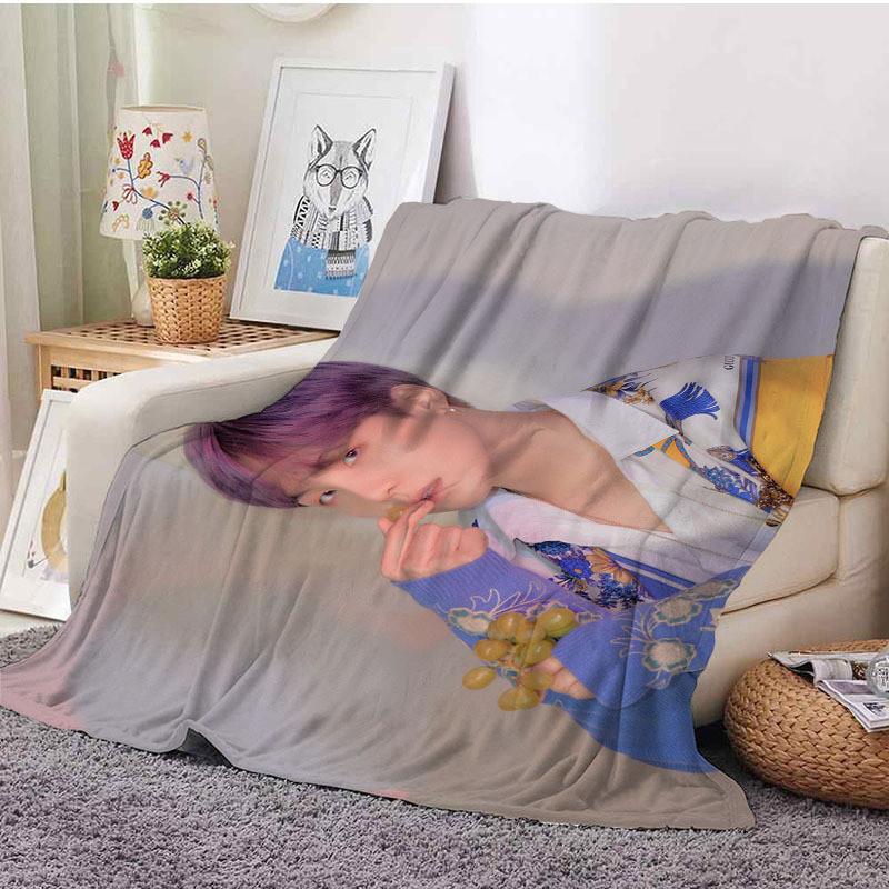 Bts Character Print Coral Fleece Sofa Air Conditioning Blanket Sofa Decoration