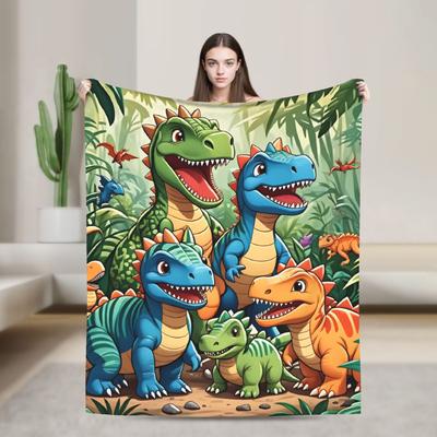 Comfortable Throw Blanket Picnic Colorful Smiling Cartoon Dinosaur 5 Blanket Flannel Bedspread For Sofa Home Sofa Bed Cover