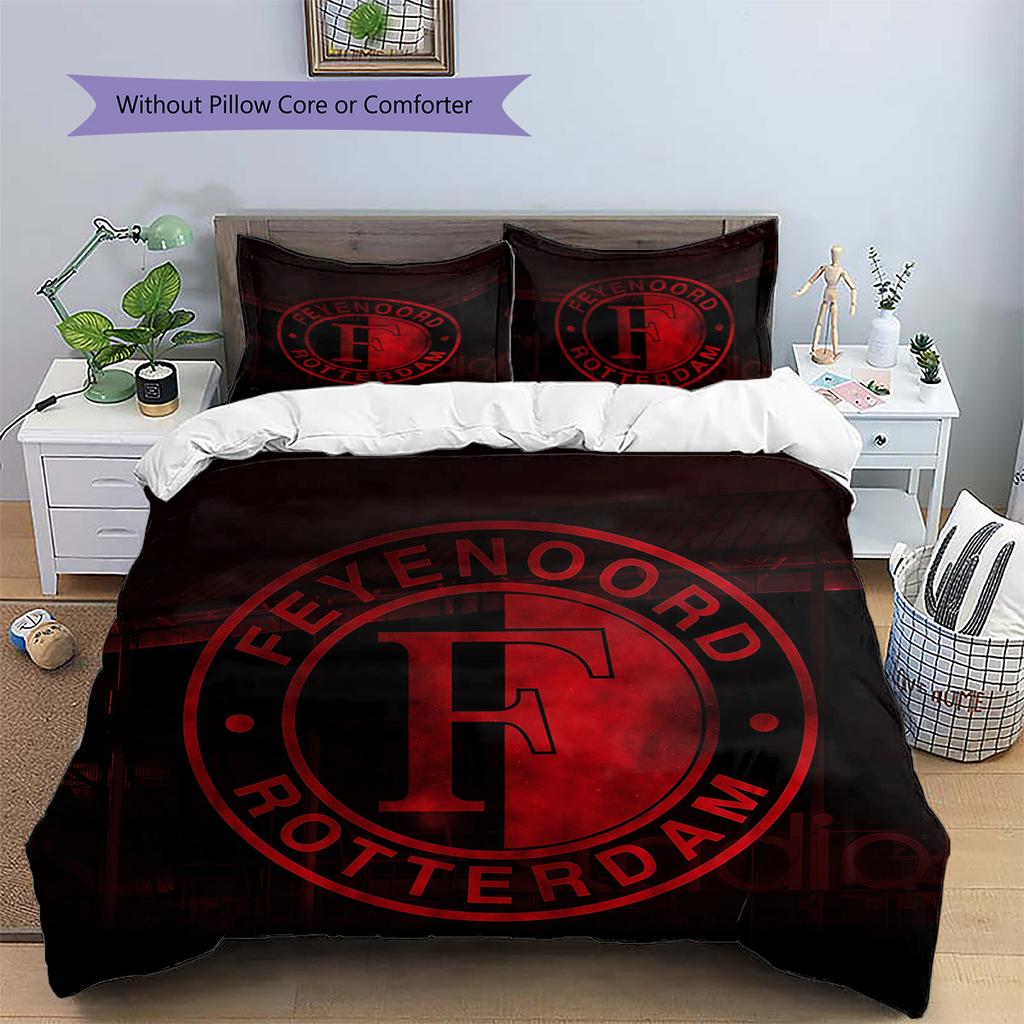 Juego de Colcha con Patrón Feyenoord Rotterdam Decoración del Hogar Regalo (1 funda nórdica + 2 fundas de almohada sin relleno.)